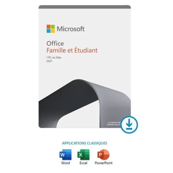 Microsoft Office Famille & Etudiant 2021 – Achat définitif – Code de téléchargemen