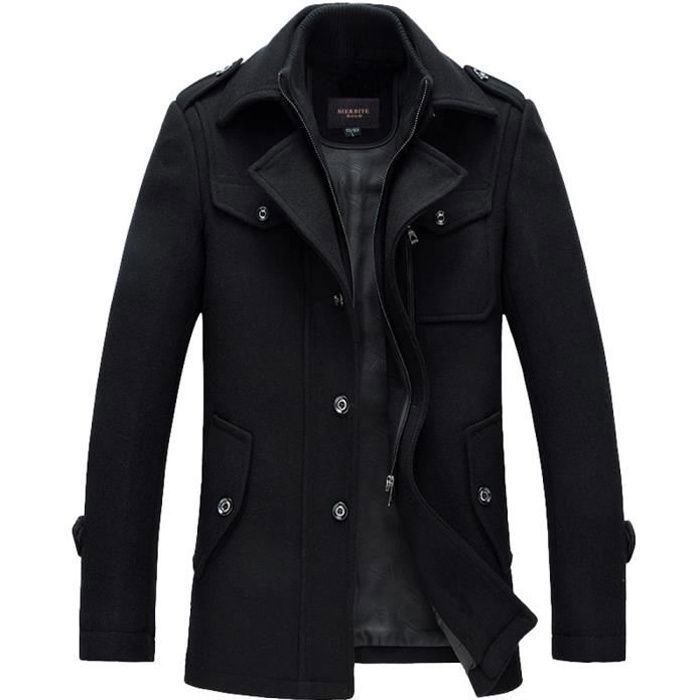 Duffle Coat Homme en Laine Casual Noir Manches longues Col tailleur