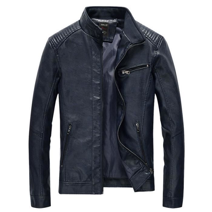 Blouson Homme en Cuir Mi saison Mode Casual Slim Fit Couleur Unie Veste en Cuir PU Confortable Marque Luxe Veste Homme Bleu marine Bleu marine Cdiscount Pret a Porter