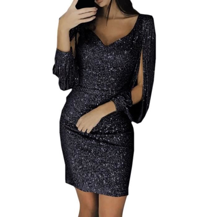 Robe Soirée Femme Paillettes - Dos Nu, Bretelles Spaghetti - Mini Robe Cocktail Brillante
