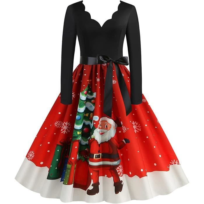 ROBE Robes de No l pour Femmes Robe de No l Manches Longues imprim cerf Robe Bonhomme de Neige Robe de No l P re No l