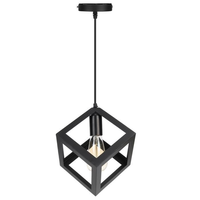 Rétro Métal Industriel Lampe Vintage Plafond Abat-jour Cube Lumière Maison Décor Noir