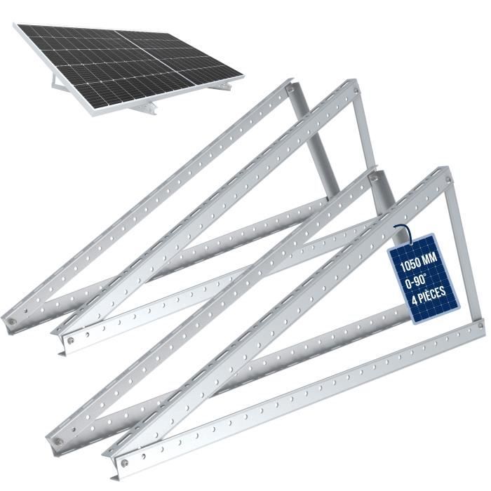 NuaSol Support pour panneau solaire jusqu'à 105 cm - Toit plat PV - Réglable de 0 à 90° - Lot de 4 - Aluminium - Matériel de