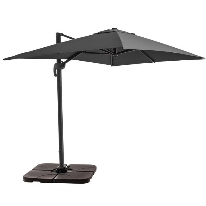 Parasol d&eacute;port&eacute; 2x3 m et 4 dalles &agrave; remplir aluminium gris