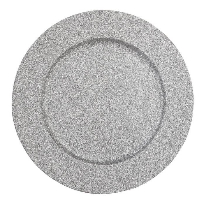 Assiette présentation ronde D.33cm pailletée argent - Feeric Lights & Christmas
