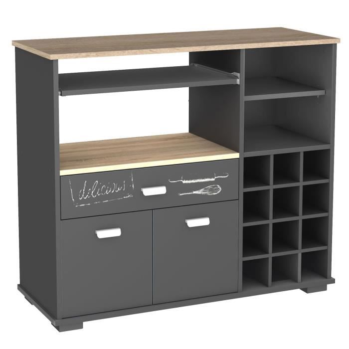 Meuble Cuisine Buffet Avec 3 Tiroirs Gris Fonce 103 X 40 X 89 Cm