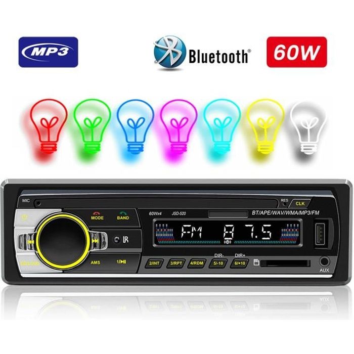 Autoradio Bluetooth PRUMYA Lecteur MP3 commande vocale Trouver une voiture  lumières colorées radio FM USB AUX EQ Avec télécommande - Cdiscount Auto