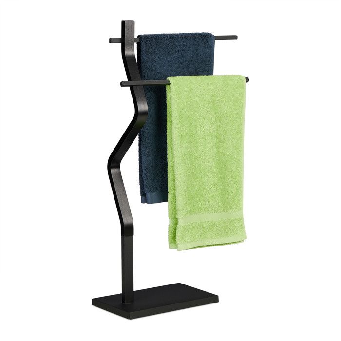 Relaxdays Porte-serviettes au design original 2 barres en métal acier et MDF H x L x P : 85 x 43 5 x 20 cm noir