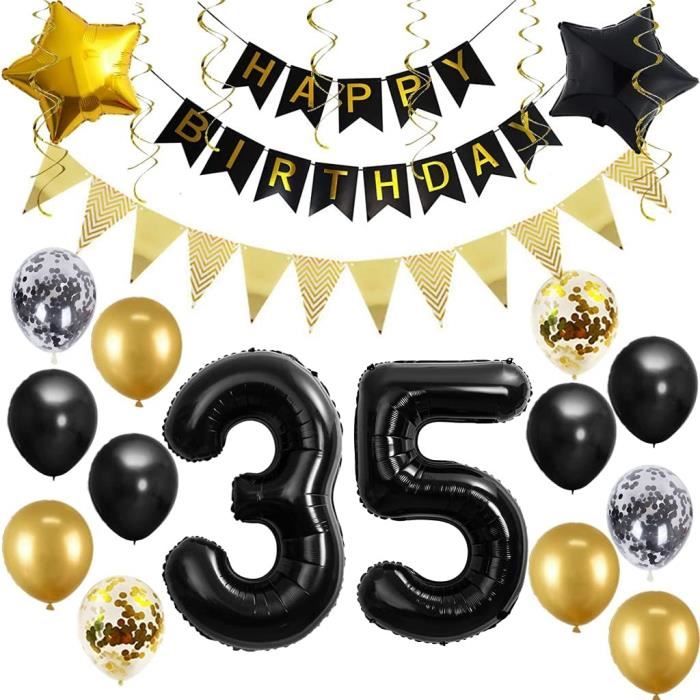 Déco Anniversaire 35 Ans – Noir Et Blanc – Ballons Numériques, Guirlande, Déco Gâteau – Kit Complet Pour Homme Ou Femme