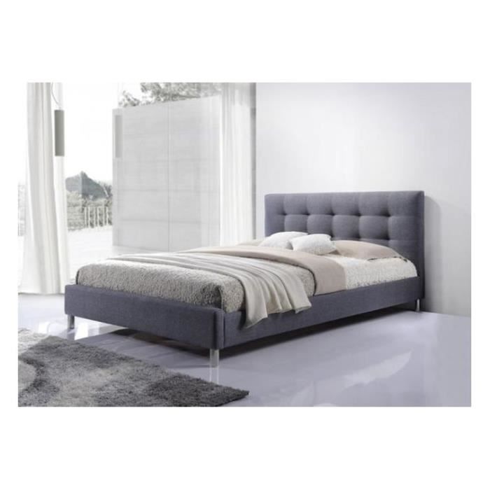 Lit Tissu Capitonné Ancien Lit Gris 160 En Tissu Avec Tete De Lit Capitonnee Tulius Achat