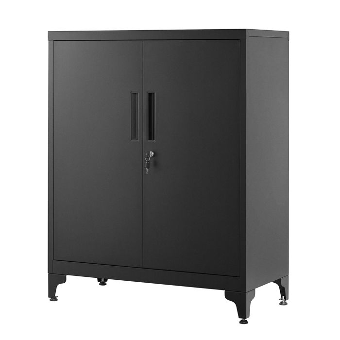 SONGMICS Caisson de Bureau Placard Polyvalent Armoire de Bureau à 2 Portes Verrouillable en Acier pour Salon Noir Mat