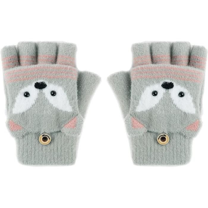 Mitaine Fille Garçon avec Capuchon Gants Enfant 3-8 ans Mitaine Enfant  Mignon en Motif de Renard Moufles Demi-Doigt Tricoté Gants Chauds Hiver  pour Enfants : : Mode