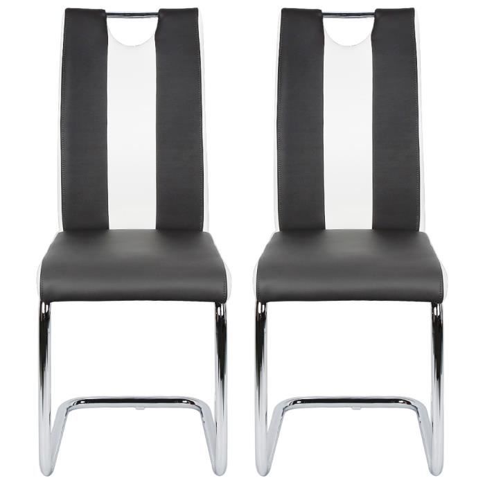 Chaises de salle à manger - SUPFINE - Lot de 2 - Courbes arrondies - Cuir noir - Pieds en métal