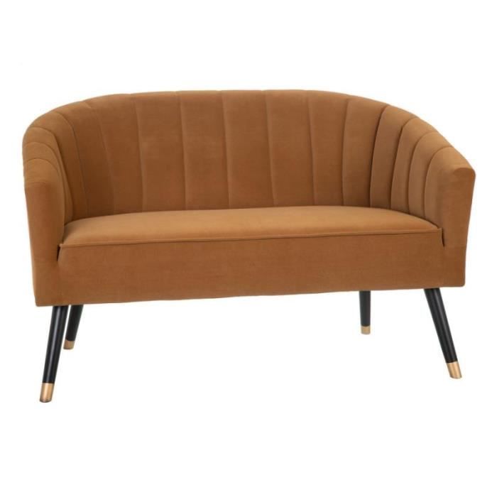 canape 2 places arrondi velours ocre monia l 128 x l 72 x h 80 cdiscount maison