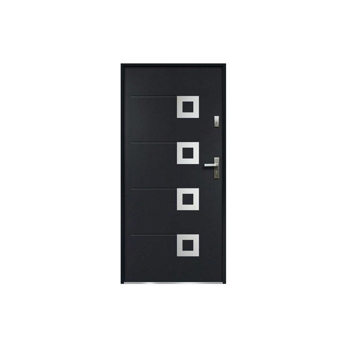 Porte dentrée en acier avec inox L207 x L100 cm anthracite - épaisseur 55 mm - poussant gauche - TIFANA
