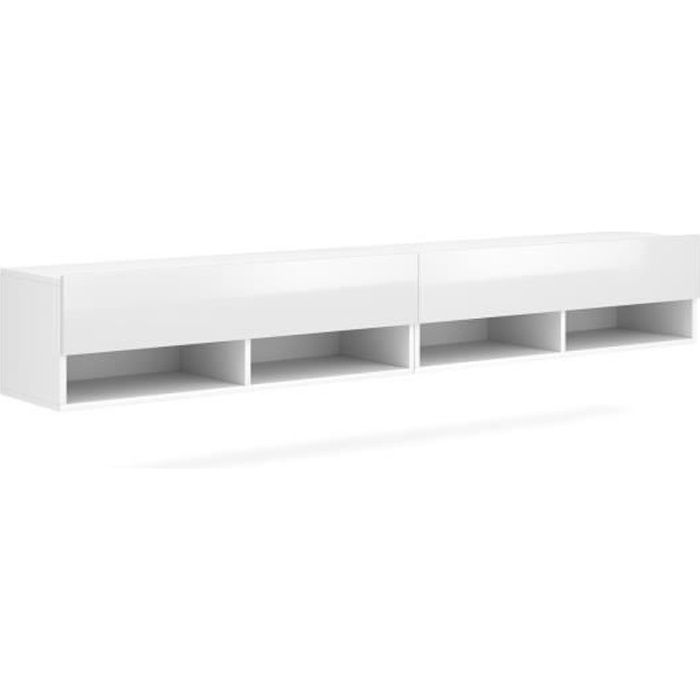 VIVALDI Meuble TV - DERBY DOUBLE - 200 cm - blanc mat - blanc brillant - style moderne VIVALDI Meuble TV - DERBY DOUBLE - 200 cm - blanc mat - blanc brillant - style moderne