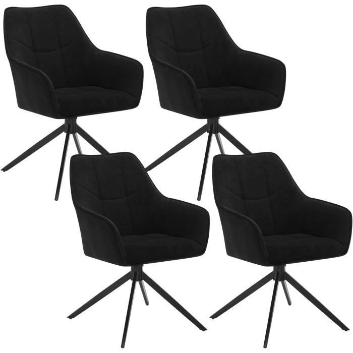 WOLTU Lot de 4 Chaises de Salle à Manger Pivotantes Fauteuils Rembourrés en Chenille et Velours Côtelé Noir W0ATT0175-4