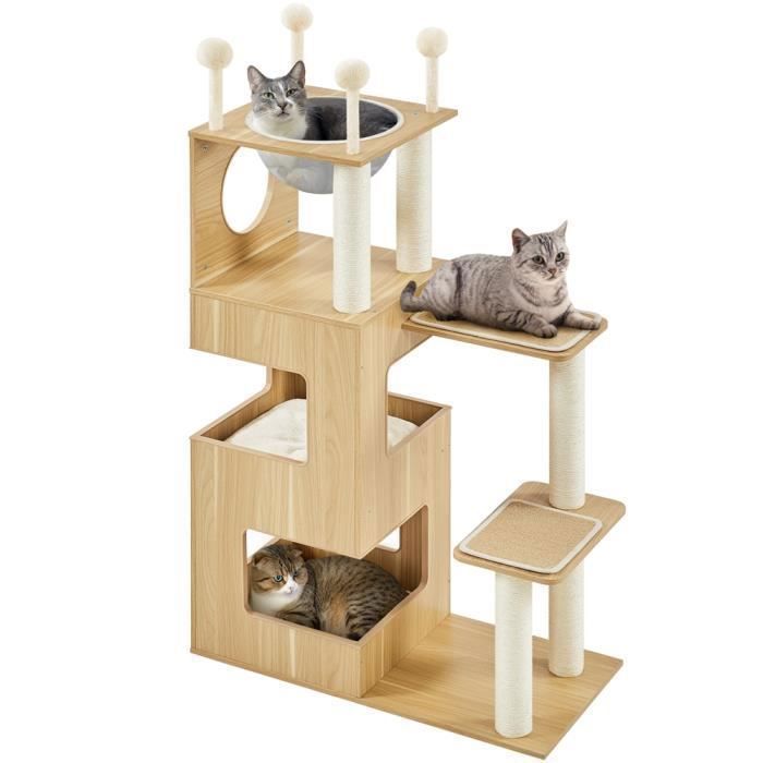 Meilleurs prix pour Yaheetech Arbre à Chat en Bois 4 Niveaux Maison pour Chat Cachettes Coussins Panier Griffoirs en Sisal Jouets 134 cm H Couleur Bois