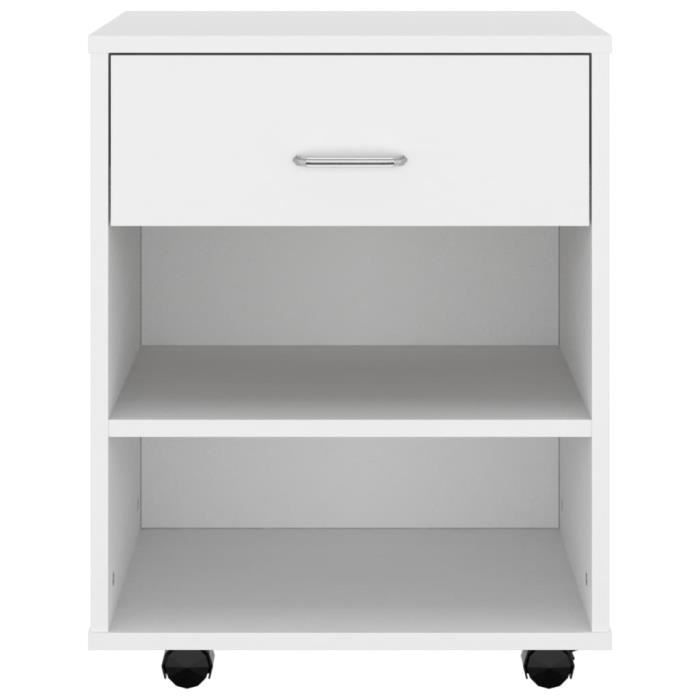 Petit meuble complément - ZERODIS - Armoire à roulettes - Blanc - 46x36x59 cm - Aggloméré