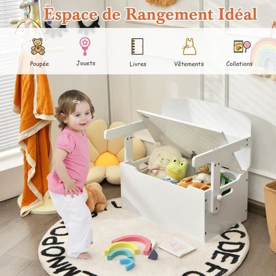 Coffre à Jouets 3-en-1 Enfant Convertible - Banc, Table Et Rangement Avec 2 Bacs En Tissu - Bois MDF, Charge 60 Kg - Gris - 6