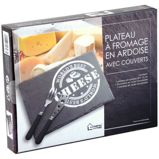 Promobo Plateau De Présentation Fromage En Ardoise Avec Couverts 20x15cm