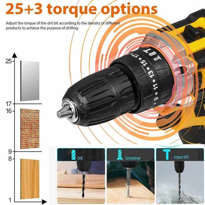 Perceuse-visseuse Sans Fil 21V 45Nm – 2 Batteries 2.0Ah, Mandrin 10mm, 27 Accessoires, Coffret - 5