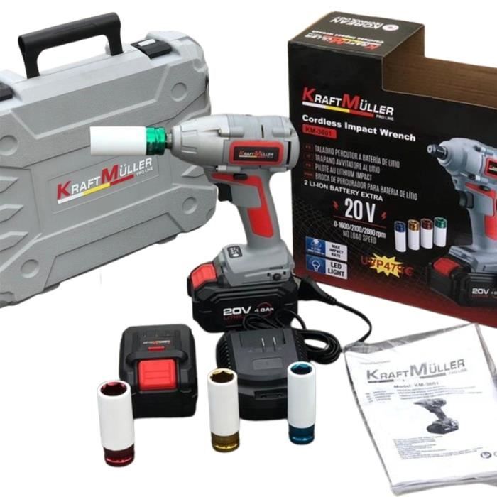 Kraft Muller KM 3601 cle a choc PRO 36V avec 2 batteries incluses 20V 4ah et 4 douilles teflon Cdiscount Auto