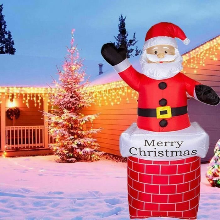 Comin Père Noël gonflable de 1,2 m avec lumière LED intégrée, décoration extérieure lumineuse pour jardin, pelouse, fête, cour, rouge, blanc, noir (27271