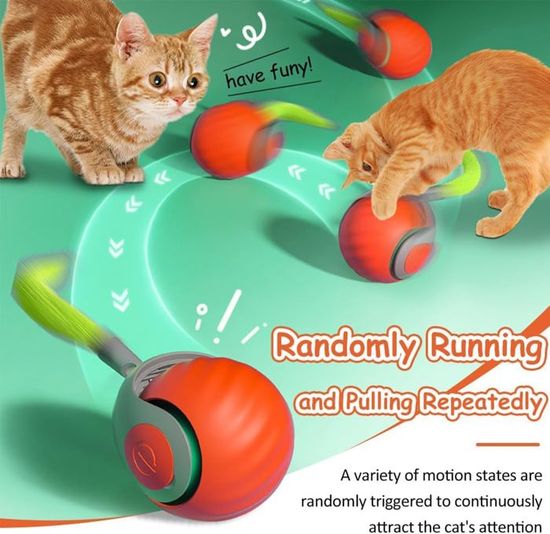 Jouet Interactif Balle Roulante Pour Chat - Sons D'oiseaux, Rechargeable USB-C, Mouvement 360°, Rouge