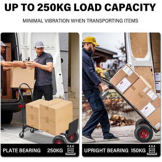 TEENO Chariot Pliable Robuste 150 Kg - Diable De Transport Réglable En Hauteur, Idéal Pour Déménagement Et Jardin