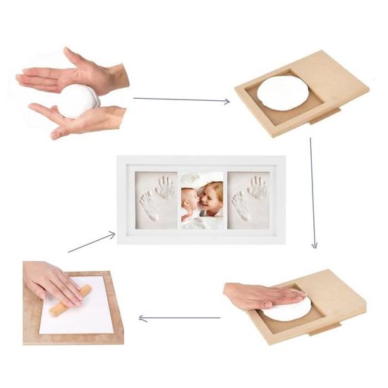 Kit Empreinte Bébé Cadre Photo En Bois - Ensemble Mains Et Pieds Bébé Naissance Souvenir