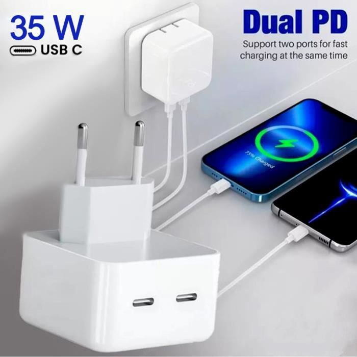 Chargeur Rapide iPhone, 35W Double USB C Rapide Chargeur + cable