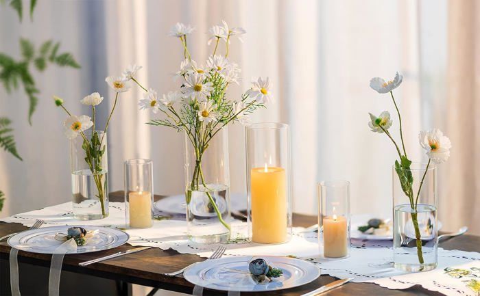 Vase Transparent Hewory Vases Cylindriques En Verre Lot De 6, Vase En Verre Transparent De 15cm Pour Fleurs, Grand Support De Bougie Pour Bougies Piliers Flottantes, Vase à Fleurs Rond Pour Mariage