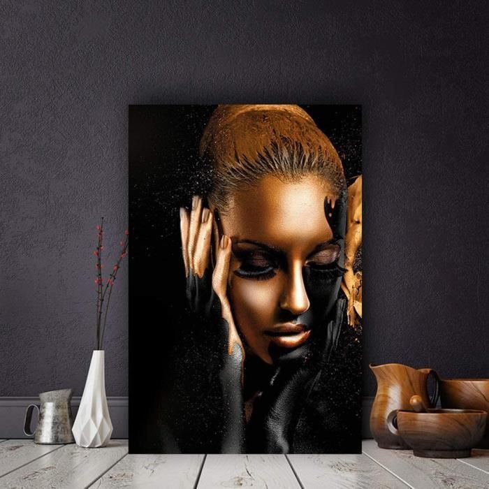 Xsyucp-Tableaux, posters et arts décoratifs 2 pcs 50x70cm Sans Cadre Art  Mural Or Noir Femme Africaine Tableau De Murale Décoration Salon Chambre