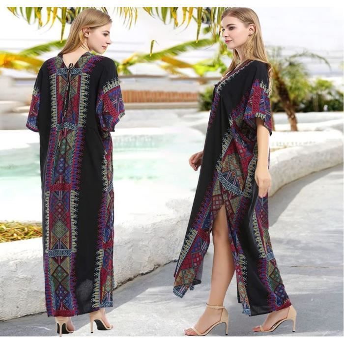 Robe De Plage Pour Femme Boho Beach Poncho Ete Maxi Long Pareo Robe Noir Cdiscount Pret a Porter