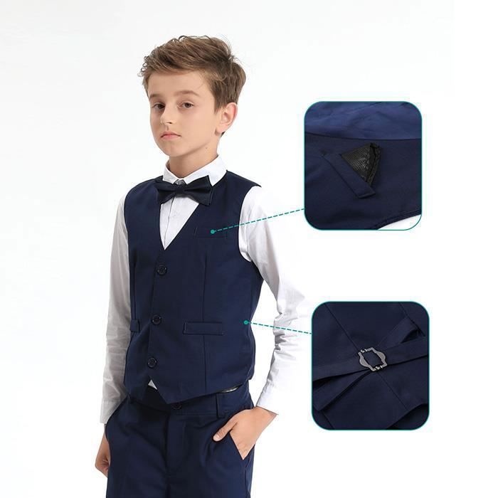 Costume Mariage Enfant Garcons Ensemble 3 Pcs Baptism Fete avec Gilet Chemise Pantalons 6 14 Ans Bleu Marine Clair