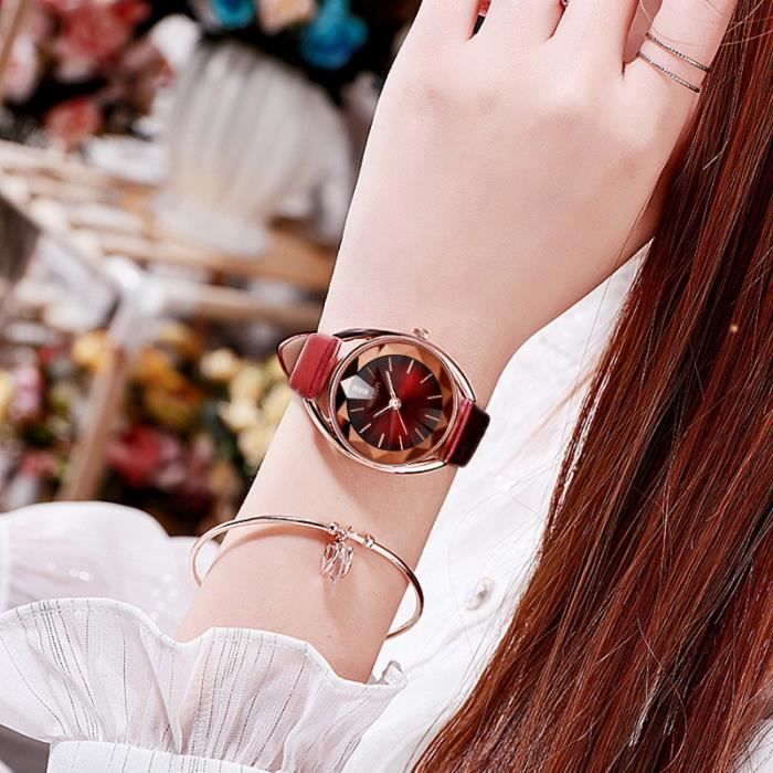 Montre femme best sale bracelet cuir rouge