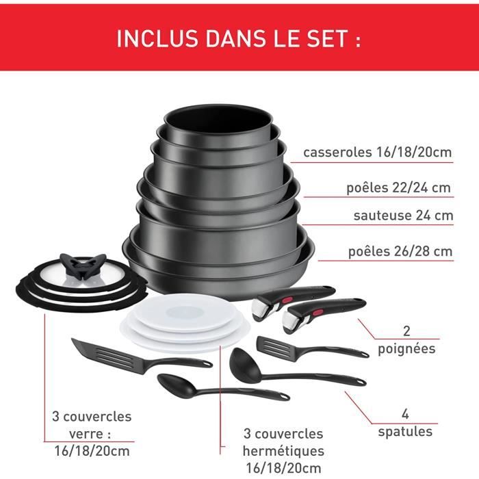 TEFAL INGENIO Batterie de cuisine 15 pcs, Induction, Revêtement  antiadhésif, Cuisson saine, Fabriqué en France, Daily Chef L7629902 -  Cdiscount Maison