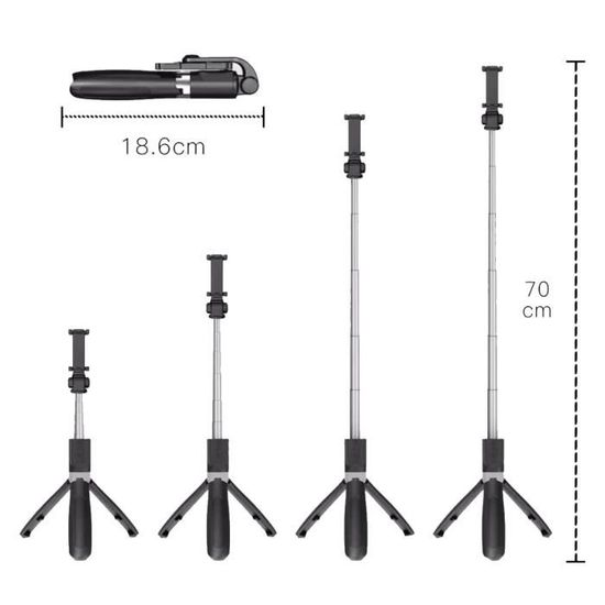 Perche Télescopique Selfie K-S-Trade Pour Oppo A94 – Noir, Extensible 45cm, Prise Jack