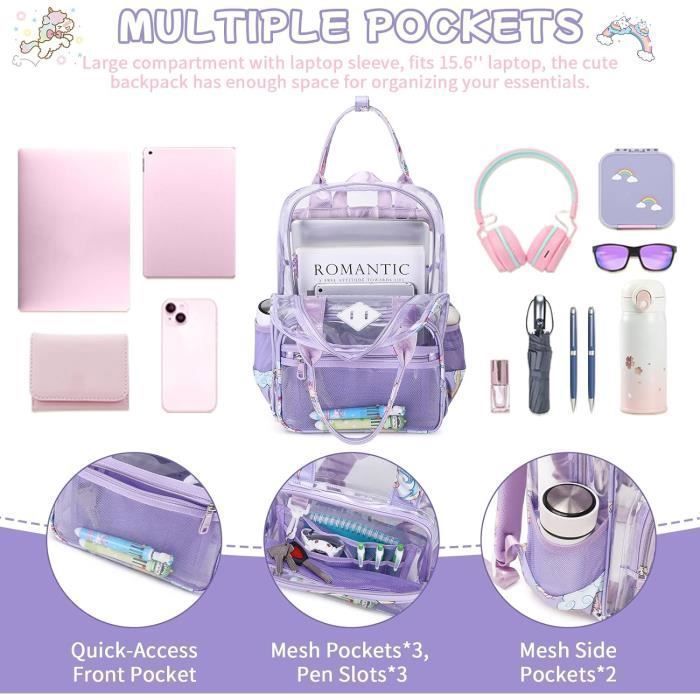 Sac à Dos Maternelle Fille Violet Chat Mignon - Léger Imperméable 2-6 Ans
