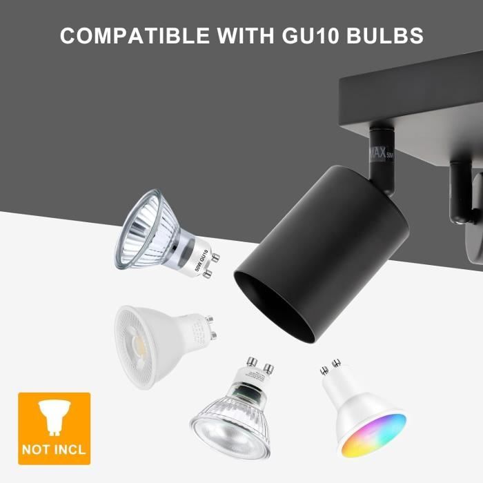 Wowatt Plafonnier LED 6 Spots Orientables - Noir Moderne Éclairage de