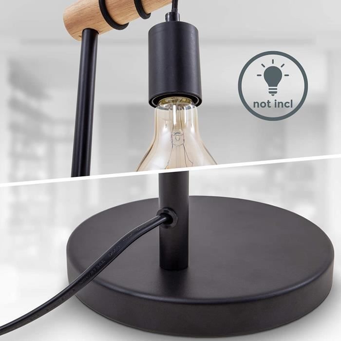 Nettlife Lampe De Table En Bois Vintage, Lampe De Chevet E27 Rétro 20cm, Modèle Industriel, Prise Intégrée Pour Chambresalon - Ampoules Non Fournies