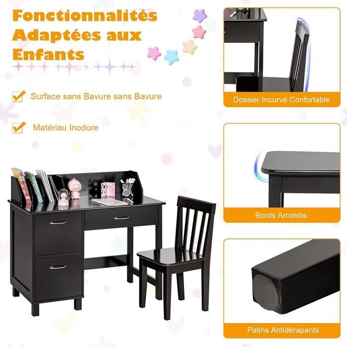 Bureau Enfant Avec Chaise - Réglable En Hauteur, Plateau Élargi, Compartiments Et Tiroir De Rangement(Motif Cartoons) - Maison