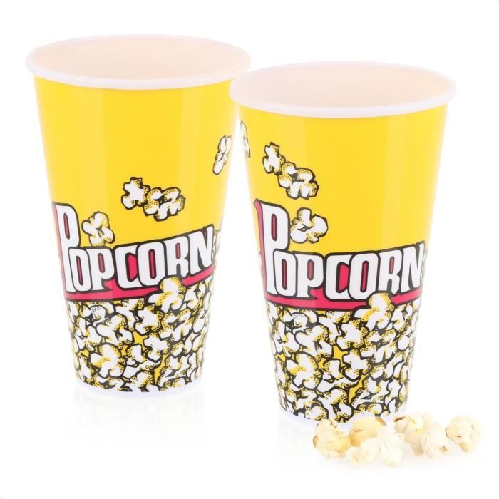 4 Seaux à Pop-Corn Réutilisables 2L - Style Cinéma, Blanc Et Rouge