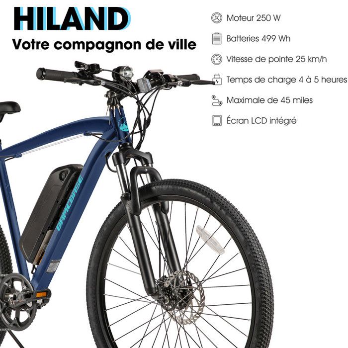 HILAND Velo electrique adulte 27.5 pouces batterie 36V 10.4Ah moteur 250W VTT electrique 7 vitesses avec freins a disque noir