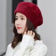 05-55-58CM -Bérets tricotés en fourrure de lapin pour femme, chapeaux simples, couleur unie, automne, hiver-0