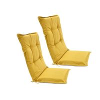 2x Coussins de chaise avec dossier, 120x55x6cm-jaune - polyester - amovibles - avec sangle de fixation - Chaises d'extérieur et de j
