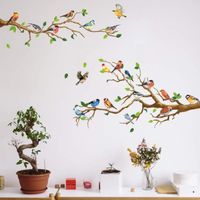 Stickers Muraux,Stickers muraux motif oiseau et branche d'arbre pour chambre d'enfant, salon, salle de bain，(25 x 35 x 4 feuilles)