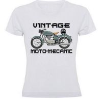 T-shirt blanc femme "VINTAGE MOTO MECANIC" | Tee shirt women style moto ancienne taille du S au XXL