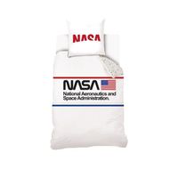 NASA - Housse de couette 1 personne 140 x 200 cm 100% coton + taie d'oreiller 63 x 63 cm - blanc